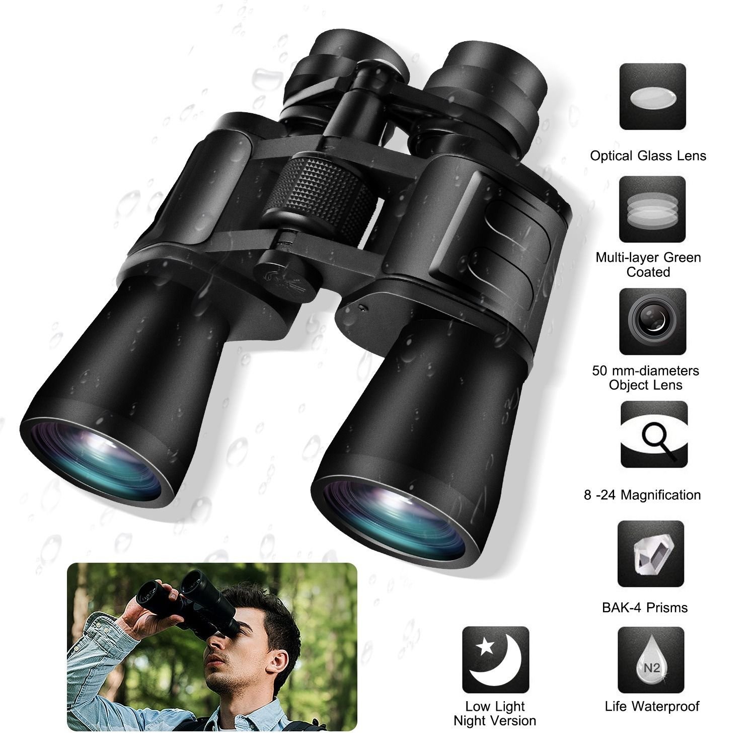 Portable Zoom Binoculars with FMC Lens Low Light Night Vision for Bird Watching Hunting Sports Portable Zoom Binoculars with FMC Lens Low Light Night Vision for Bird Watching Hunting Sports
