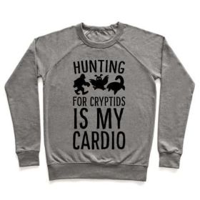 HUNTING FOR CRYPTIDS IS MY CARDIO CREWNECK SWEATSHIRT (Size-Color: x-large-Heathered Gray, Style: Crewneck Sweatshirt)
