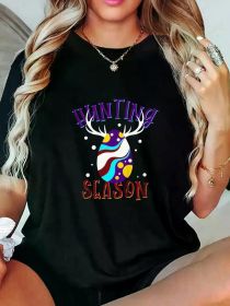 Easter Women'S T-Shirts Easter Egg Hunting Season - Funny Easter Egg Hunt - Antlers T-Shirt Print Women'S T-shirt, Round Crew Neck Soft (Color: Black, size: M)