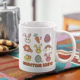 1pc Whimsical "Hunting Crew" Ceramic Coffee Mug with Colorful Easter Bunny Design - Double-Sided Print, Sturdy (Color: White)