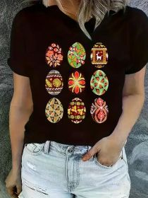 Pysanky Easter Egg Happy Easter Day Egg Hunting T-Shirt, Women Graphic T Shirts (Color: Black, size: L)