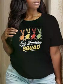 Ladies Plus Size Easter Bunny Egg Hunting Team T-shirt - Bright Short Sleeve, Casual Sport T-shirt, 100% Cotton, Machine Washable (Color: Black, size: M)