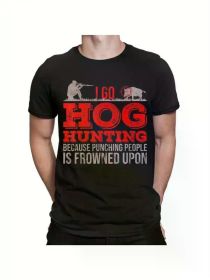 HOG HUNTING Alphabet Pattern Trendy Frontline Personalized Flat Print Men'S T-shirt 100% Cotton Comfortable Summer (Color: Black, size: M)