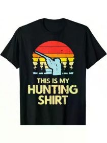 Men's Retro Deer Hunter Sunset T-Shirt - "This Is My Hunting Shirt" Graphic, 100% Cotton, Casual Outdoor Style, (Color: Black, size: XXXL)
